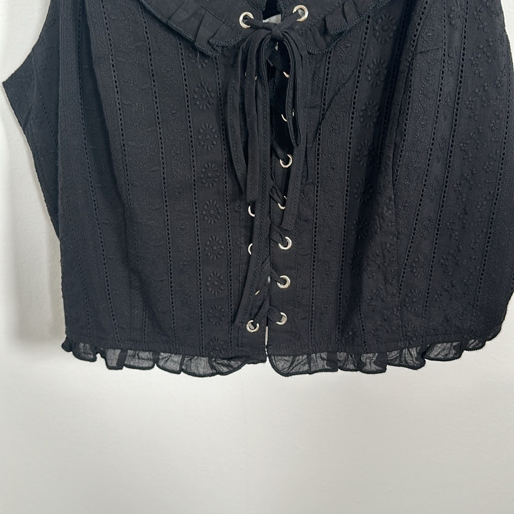 Black Lace-up Corset Style Cropped Tank Top Large - Picture 3 of 4